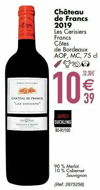 Cora Château de francs 2019 les cerisiers francs côtes de bordeaux aop mc aanbieding