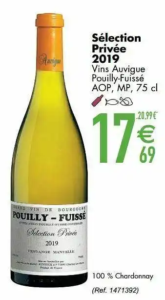 Cora Sélection privée 2019 vins auvigue pouilly-fuissé aop aanbieding