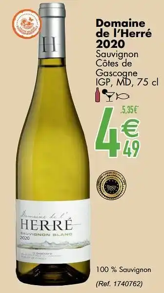 Cora Domaine de l’herré 2020 sauvignon côtes de gascogne igp md aanbieding