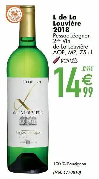 Cora L de la louvière 2018 pessac-léognan 2ème vin de la louvière aop mp aanbieding
