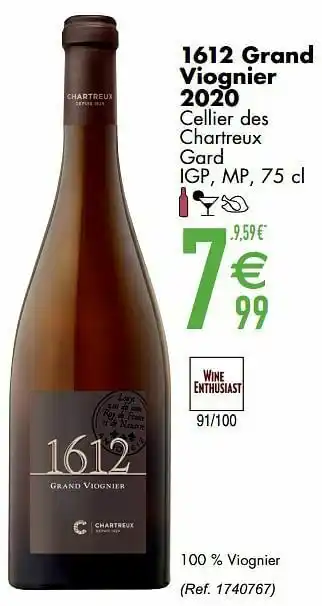 Cora 1612 grand viognier 2020 cellier des chartreux gard igp mp aanbieding