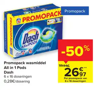 Carrefour Promopack wasmiddel All in 1 Pods Dash aanbieding