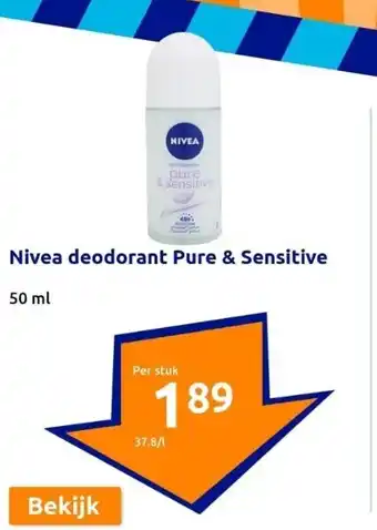 Action Nivea deodorant Pure & Sensitive aanbieding