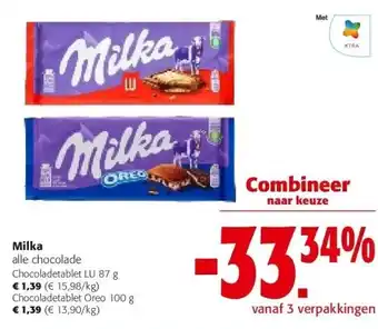 Colruyt Milka alle chocolade Chocoladetablet LU 87 g aanbieding