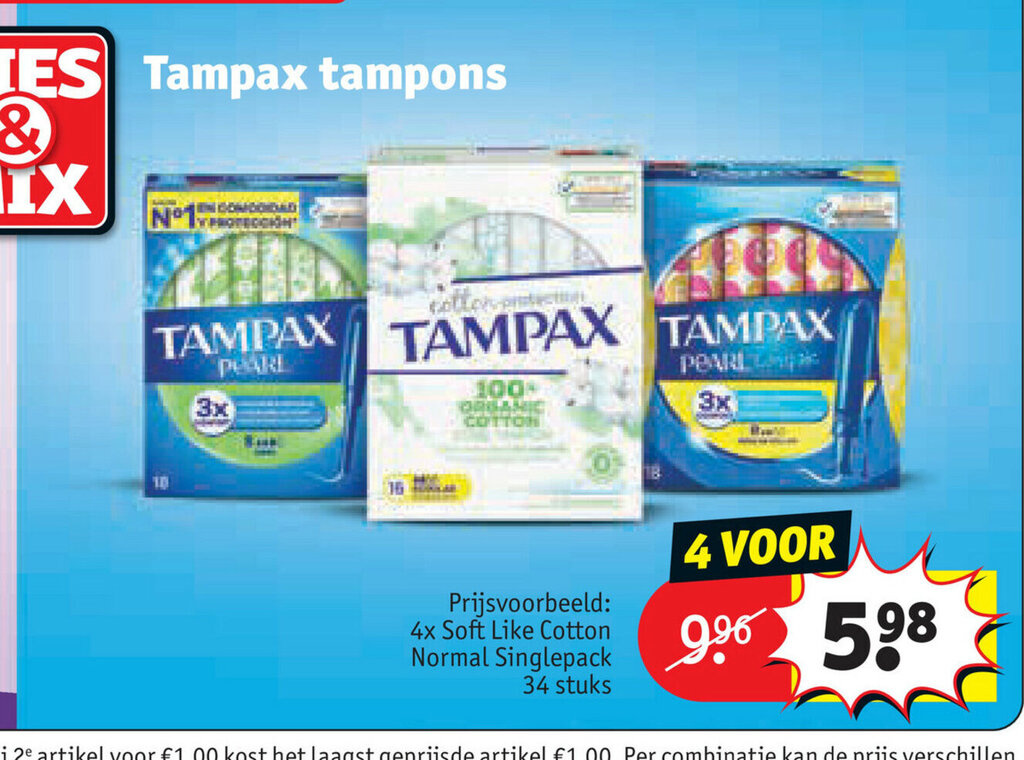 Tampax Tampons Prijsvoorbeeld 4 x Soft Like Cotton Normal Singlepack