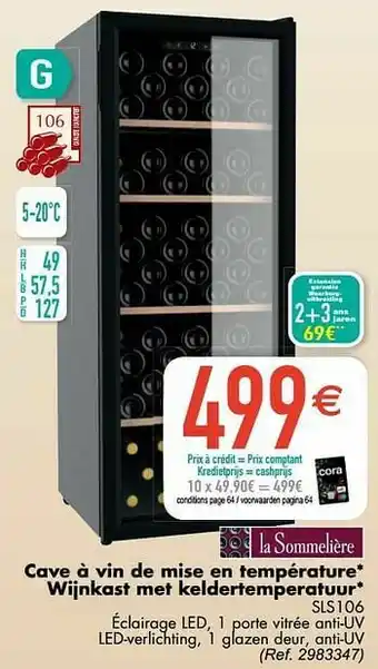 Cave à vin de mise en température wijnkast met keldertemperatuur sls106