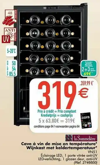 Cora Cave à vin de mise en température wijnkast met keldertemperatuur vn51 aanbieding