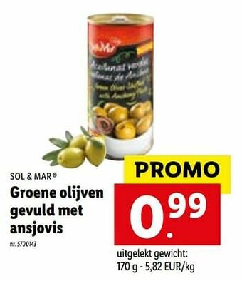 Lidl Groene olijven gevuld met ansjovis aanbieding