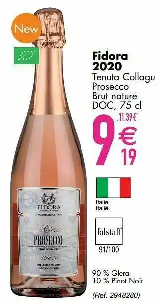 Cora Fidora 2020 tenuta collagu prosecco brut nature doc aanbieding