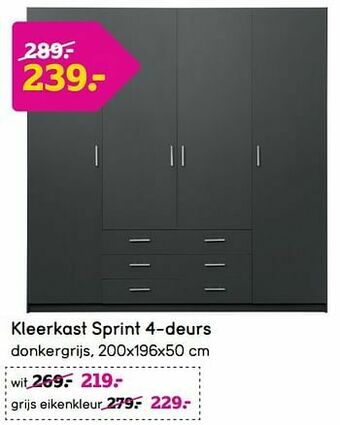 Leen Bakker Kleerkast sprint 4-deurs aanbieding