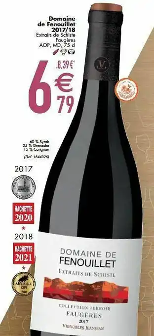 Cora Domaine de fenouillet 2017-18 extraits de schiste faugères aop md aanbieding
