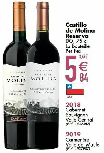 Cora Castillo de molina reserva do 2018 cabernet sauvignon valle central aanbieding