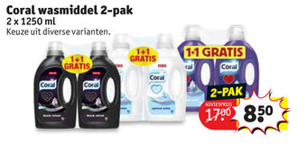 Kruidvat Coral wasmiddel 2-pak 2 x 1250ml aanbieding
