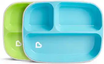 Bol.com Munchkin Splash Anti-Slip Borden Met 3 Vakken - Vaatwasser- en Magnetronbestendig - Per 2 Stuks - Groen/Blauw aanbieding
