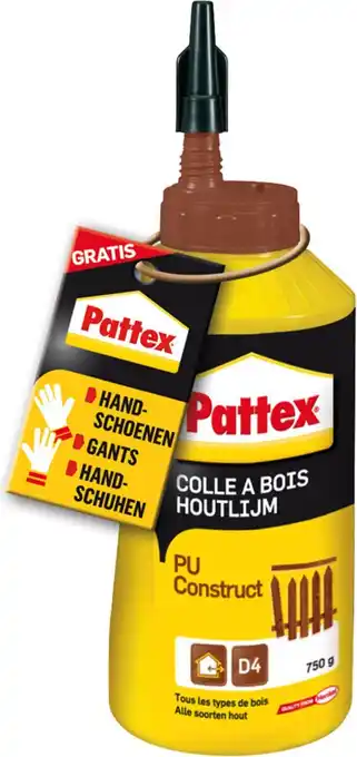 Bol.com Pattex Houtlijm PU-Construct 750g | Duurzame D4 hechting | Waterbestendig & Veelzijdig Gebruiksklaar voor Eenvoudige Applicat aanbieding