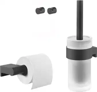 Bol.com Tiger Bold Toiletaccessoireset - Toiletborstel met houder - Toiletrolhouder zonder klep - Handdoekhaken – Zwart aanbieding