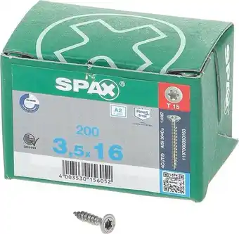 Bol.com SPAX 1197000350163 Roestvaststalen schroef, Verzonken kop, 3.5 x 16, Voldraad, T-STAR plus T15 - blank - 200 stuks aanbieding