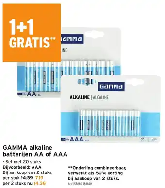 GAMMA GAMMA alkaline batterijen AA of AAA aanbieding