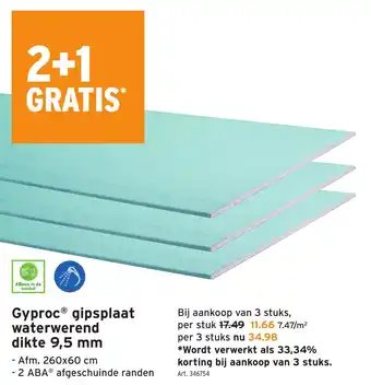 GAMMA Gyproc gipsplaat waterwerend dikte 9,5 mm aanbieding