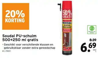 GAMMA Soudal PU-schuim 500+250 ml gratis aanbieding