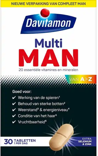 Bol.com Davitamon Multi Man - met extra selenium en zink - multivitaminen man - 30 tabletten aanbieding