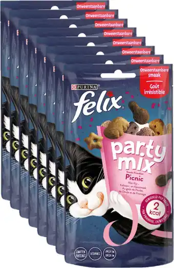 Bol.com Felix Party Mix Pic Nic - Kattensnacks - Kip, Kalkoen & Kaas- 8 x 60 g aanbieding
