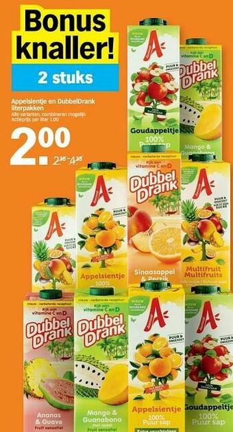 Albert Heijn Appelsientje en dubbeldrank literpakken aanbieding