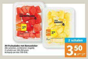 Albert Heijn Ah fruitsalades met bonussticker aanbieding