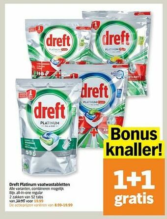 Albert Heijn Dreft platinum vaatwastabletten all-in-one regular aanbieding