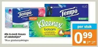 Albert Heijn Alle a-merk tissues of zakdoekjes aanbieding