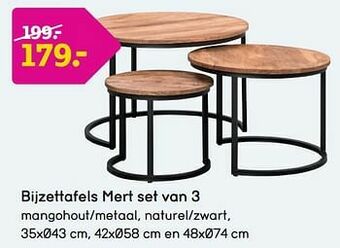Leen Bakker Bijzettafels mert set van 3 aanbieding