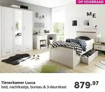 Baby & Tiener Tienerkamer lucca bed, nachtkastje, bureau + 3-deurskast aanbieding