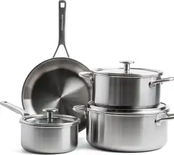 Bol.com KitchenAid Multi-Ply kookpannen set - 4-delig - RVS - inductie - PFAS-vrij aanbieding