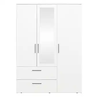 Leen Bakker Kleerkast Orleans 3-deurs - wit - 201x145x58 cm aanbieding