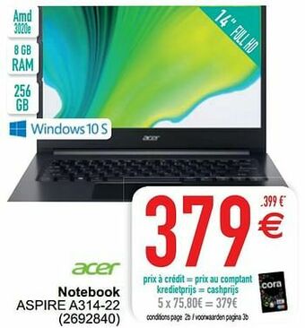 Cora Acer notebook aspire a314-22 aanbieding