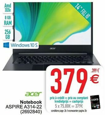 Cora Acer notebook aspire a314-22 aanbieding