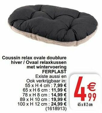 Coussin relax ovale doublure hiver - ovaal relaxkussen met wintervoering ferplast