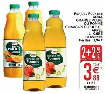 Cora Pur jus - puur sap cora orange pulpe ou pomme sinaasappelpulp of appel aanbieding