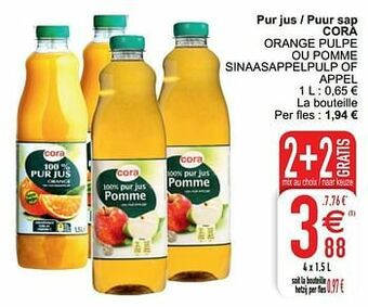 Cora Pur jus - puur sap cora orange pulpe ou pomme sinaasappelpulp of appel aanbieding