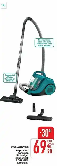 Cora Rowenta aspirateur sans sac stofzuiger zonder zak ro2932ea aanbieding