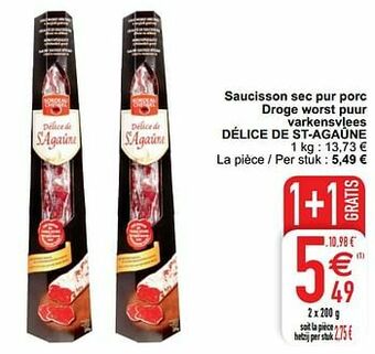 Cora Saucisson sec pur porc droge worst puur varkensvlees délice de st-agaûne aanbieding