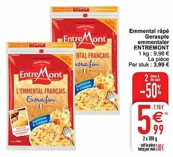 Cora Emmental râpé geraspte emmentaler entremont aanbieding