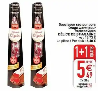 Cora Saucisson sec pur porc droge worst puur varkensvlees délice de st-agaûne aanbieding
