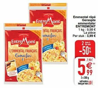 Cora Emmental râpé geraspte emmentaler entremont aanbieding