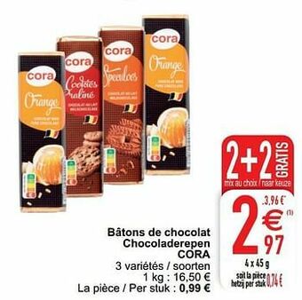 Bâtons de chocolat chocoladerepen cora