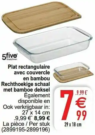 Cora Plat rectangulaire avec couvercle en bambou rechthoekige schaal met bamboe deksel aanbieding