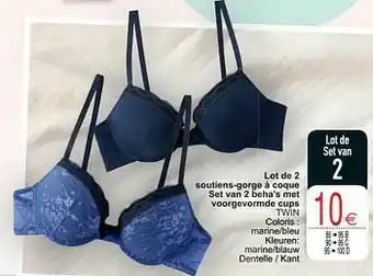 Cora Lot de 2 soutiens-gorge à coque set van 2 beha’s met voorgevormde cups twin aanbieding