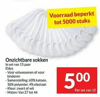 Intermarché Onzichtbare sokken in set van 15 paar eldys aanbieding