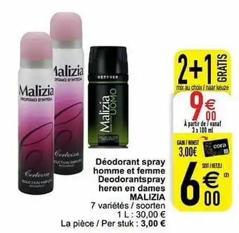 Cora Déodorant spray homme et femme deodorantspray heren en dames malizia aanbieding