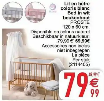 Cora Lit en hêtre coloris blanc bed in wit beukenhout proste aanbieding